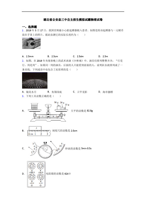 湖北省公安县三中自主招生模拟试题物理试卷