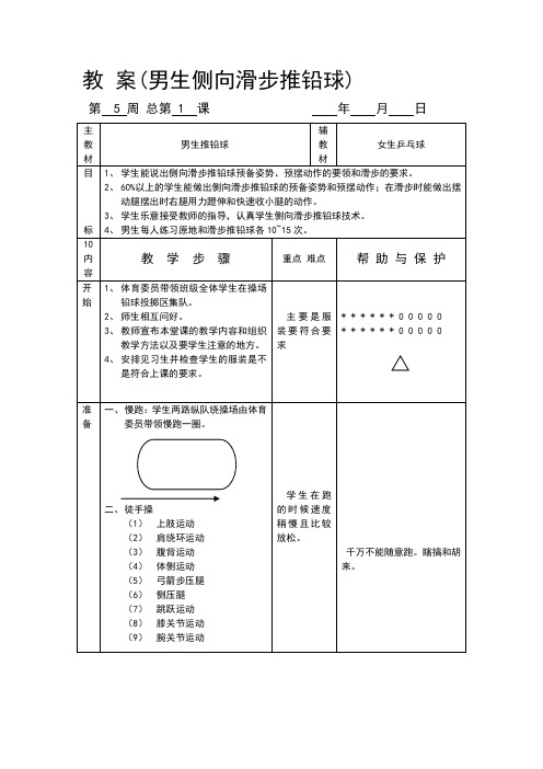 初中体育课教 案(男生侧向推铅球1)