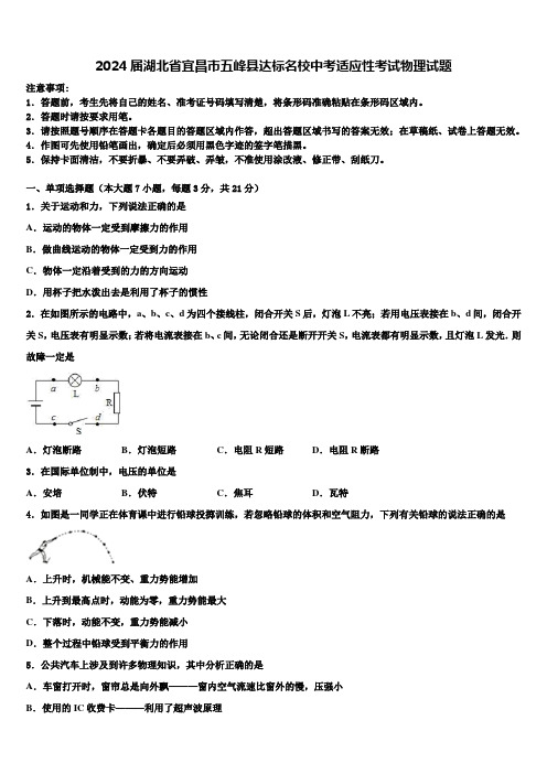 2024届湖北省宜昌市五峰县达标名校中考适应性考试物理试题含解析