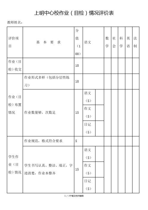 作业检查评价表