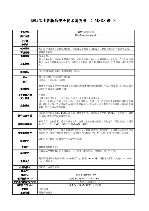 工业齿轮油安全技术说明书表