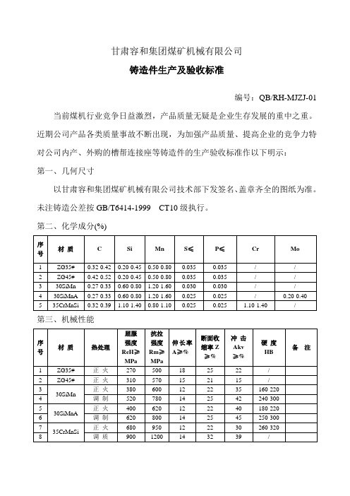 铸造产品生产验收标准-GX