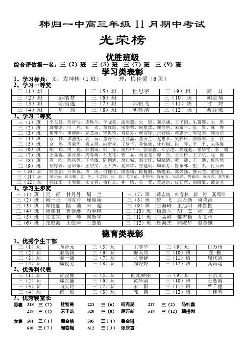 高三上学期期中光荣榜