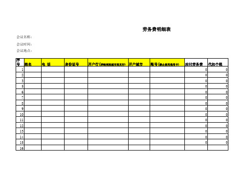 劳务费表模板