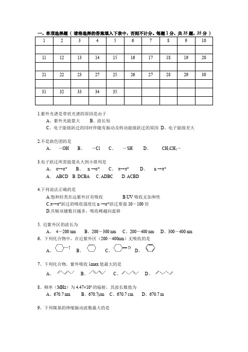 2020年波谱分析期末试卷及答案