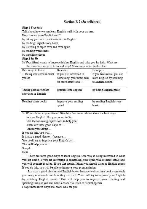 人教版九年级上册英语优质教案unit1 Section B 2 (3a-selfcheck)