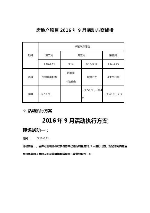 房地产2016年9月暖场活动方案铺排