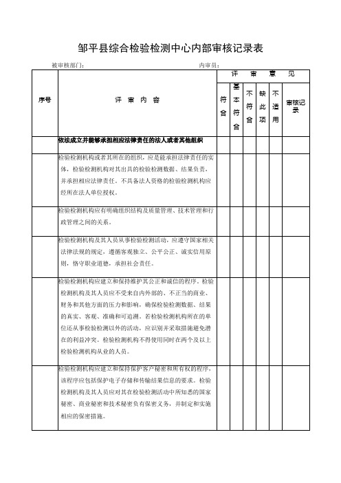 检验检测机构内部审查记录表