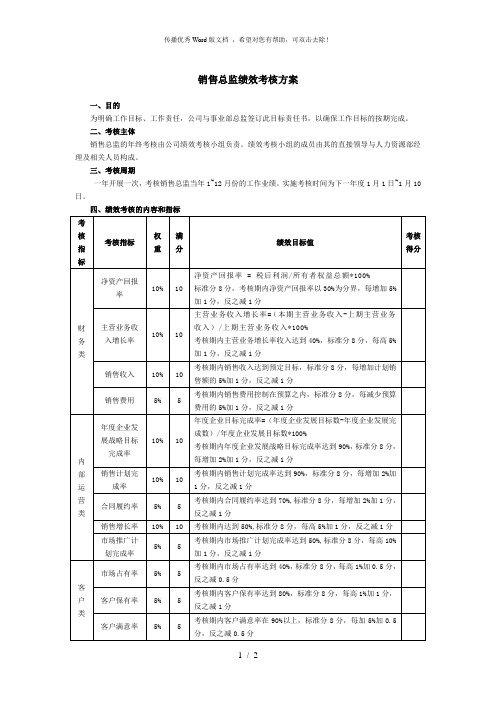 销售总监绩效考核方案