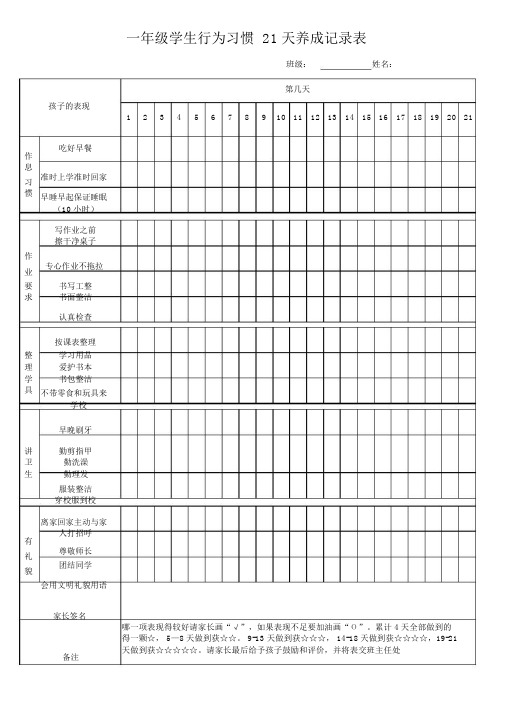 一年级学生行为习惯天养成记录表.doc