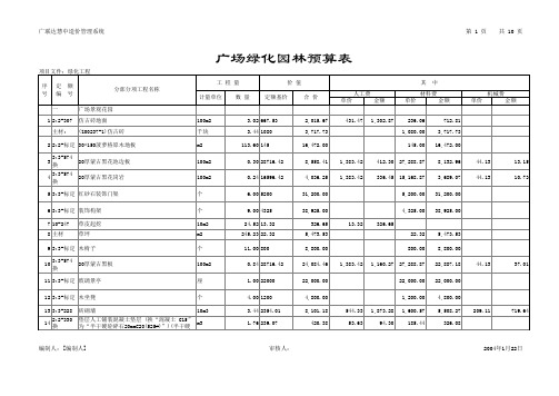 广场绿化园林预算表