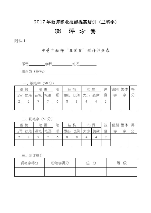 17年教师基本技能考试(三笔字)测评方案