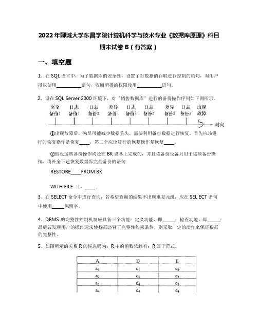 2022年聊城大学东昌学院计算机科学与技术专业《数据库原理》科目期末试卷B(有答案)