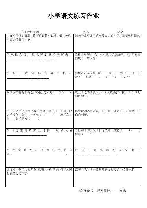 小学六年级语文课堂自评训练I (53)