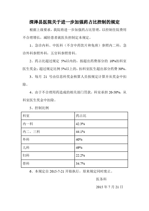 进一步加强药占比控制的规定