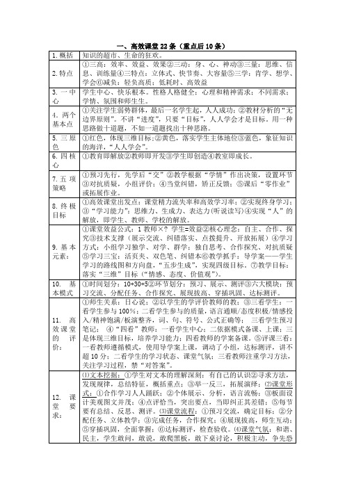 一、高效课堂22条(重点后10条)