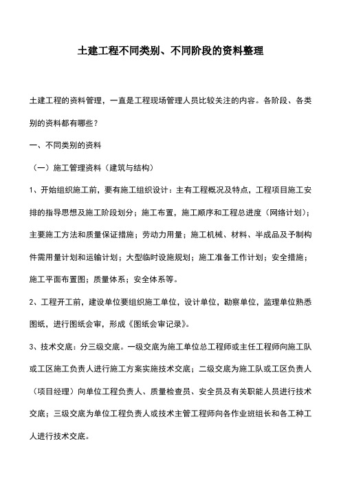 推荐下载：土建工程不同类别、不同阶段的资料整理