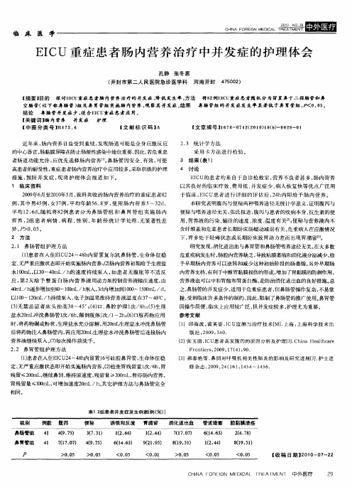 EICU重症患者肠内营养治疗中并发症的护理体会