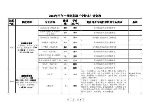 2013年五年一贯制高职“专转本”计划表