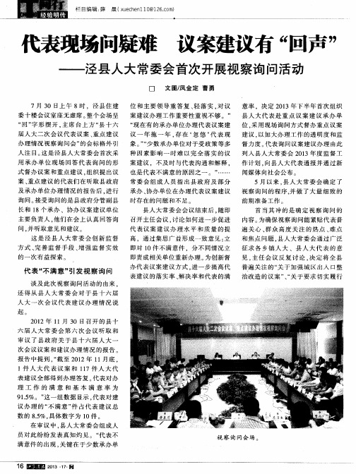代表现场问疑难议案建议有“回声”——泾县人大常委会首次开展视察询问活动