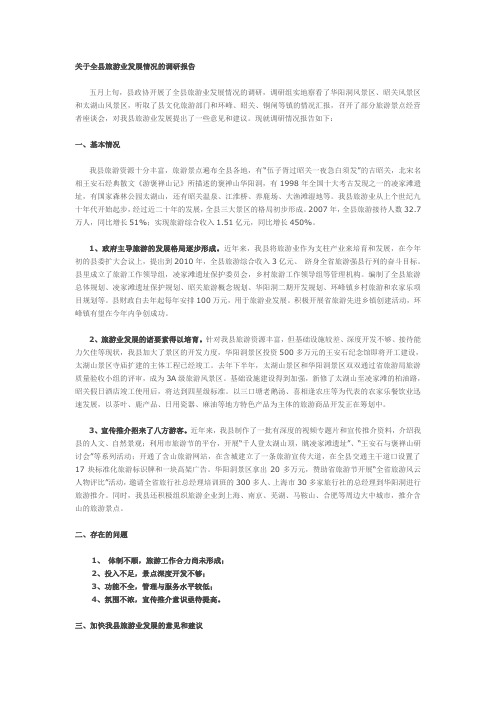 关于全县旅游业发展情况的调研报告