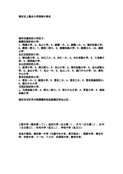 福州史上最全小学到高中排名 2012