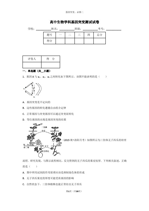 高中生物必修二学科基因突变测试试卷及答案