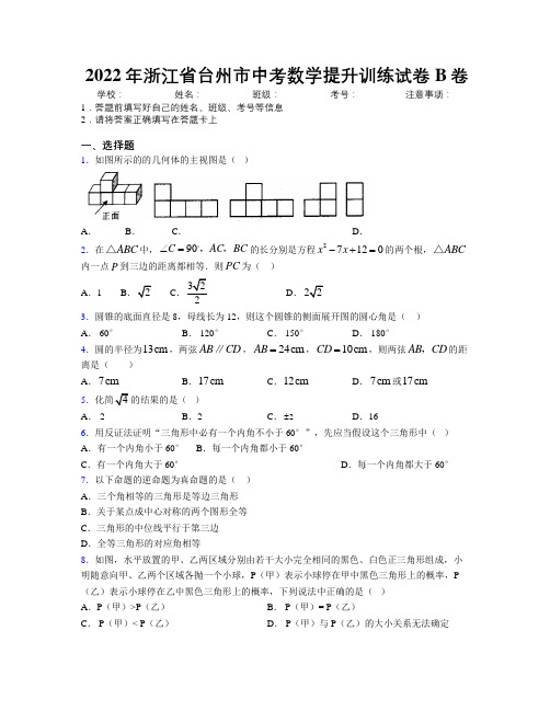 2022年浙江省台州市中考数学提升训练试卷B卷附解析