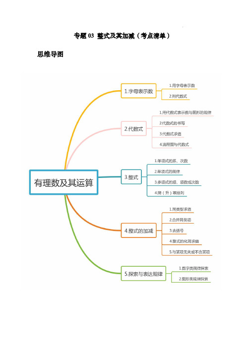 中考数学考点大串讲(北师大版)：专题03 整式及其加减(考点清单)(原卷版)