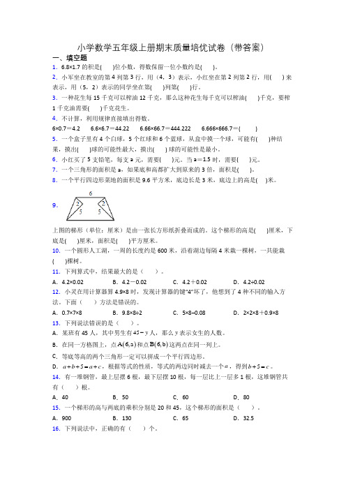 小学数学五年级上册期末质量培优试卷(带答案)