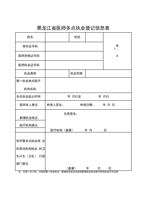 黑龙江医师多点执业登记信息表