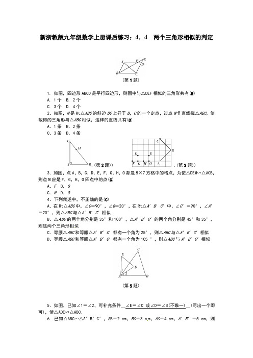 新浙教版九年级数学上册课后练习：4.4 两个三角形相似的判定