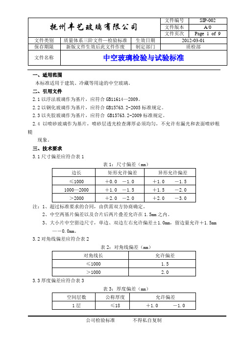 中空玻璃检验试验标准