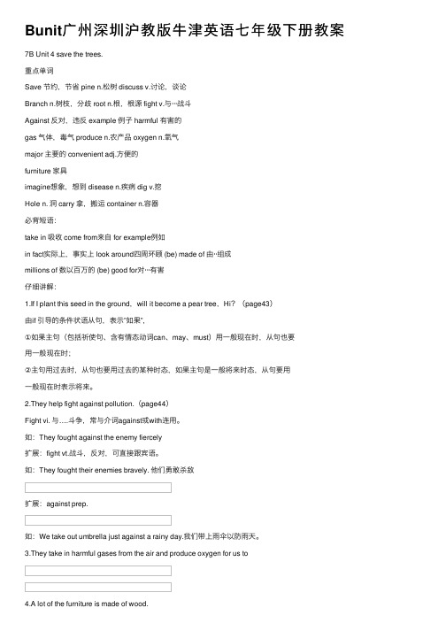 Bunit广州深圳沪教版牛津英语七年级下册教案