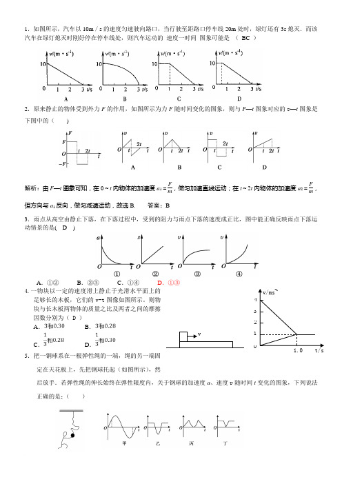 牛顿第二定律图象专题练习(有答案)