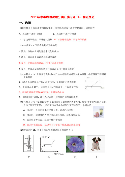 2019年全国中考物理试题分类汇编专题11物态变化(解析版)