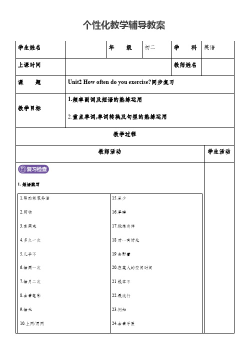 人教版八上英语 unit2 复习教案