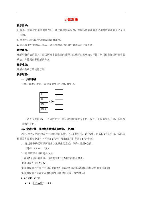 五年级数学上册 小数乘法 6教案 北京版