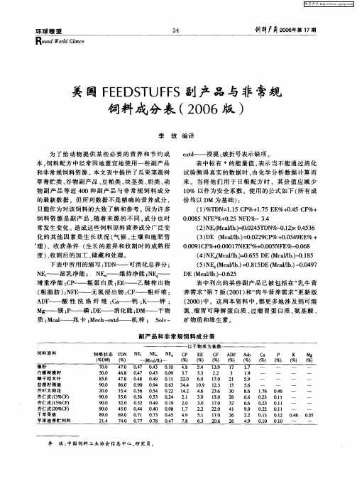 美国FEEDSTUFFS副产品与非常规饲料成分表(2006版)