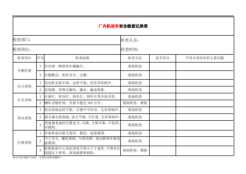 厂内机动车安全检查记录表