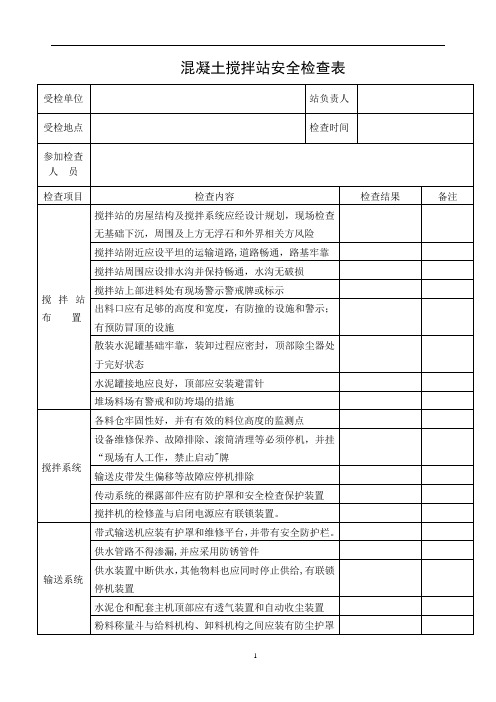 混凝土搅拌站安全检查表1