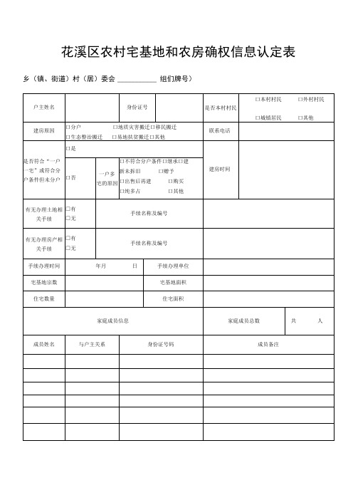 花溪区农村宅基地和农房确权信息认定表