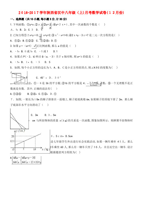 八年级数学上学期12月月考试卷(含解析) 新人教版(2021-2022学年)