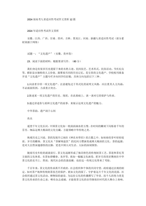 2024届高考语文九省适应性考试作文赏析12篇