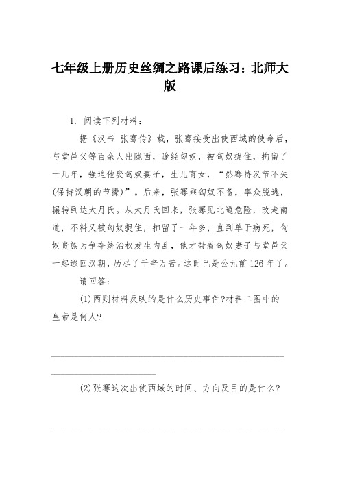 七年级上册历史丝绸之路课后练习：北师大版