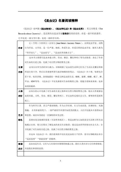 初中语文 《昆虫记》名著阅读精粹(含答案)