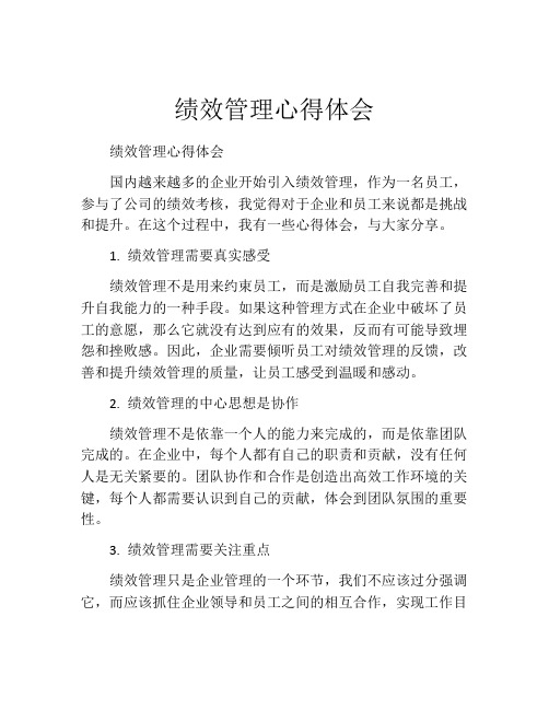 绩效管理心得体会