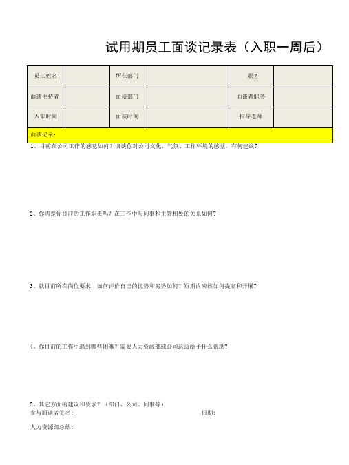 公司企业试用期员工面谈记录表