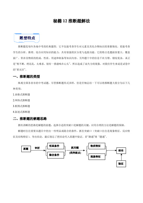 秘籍12推断题解法-2023年中考化学抢分秘籍