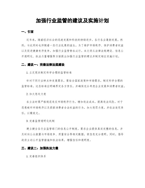 加强行业监管的建议及实施计划